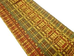 格子に花模様織り出し全通袋帯